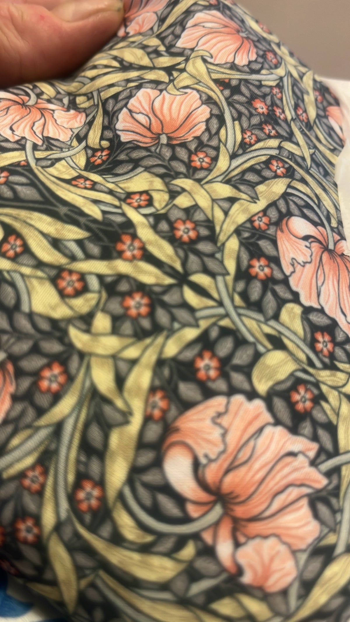 Close-up of William Morris Pimpernel print in salmon