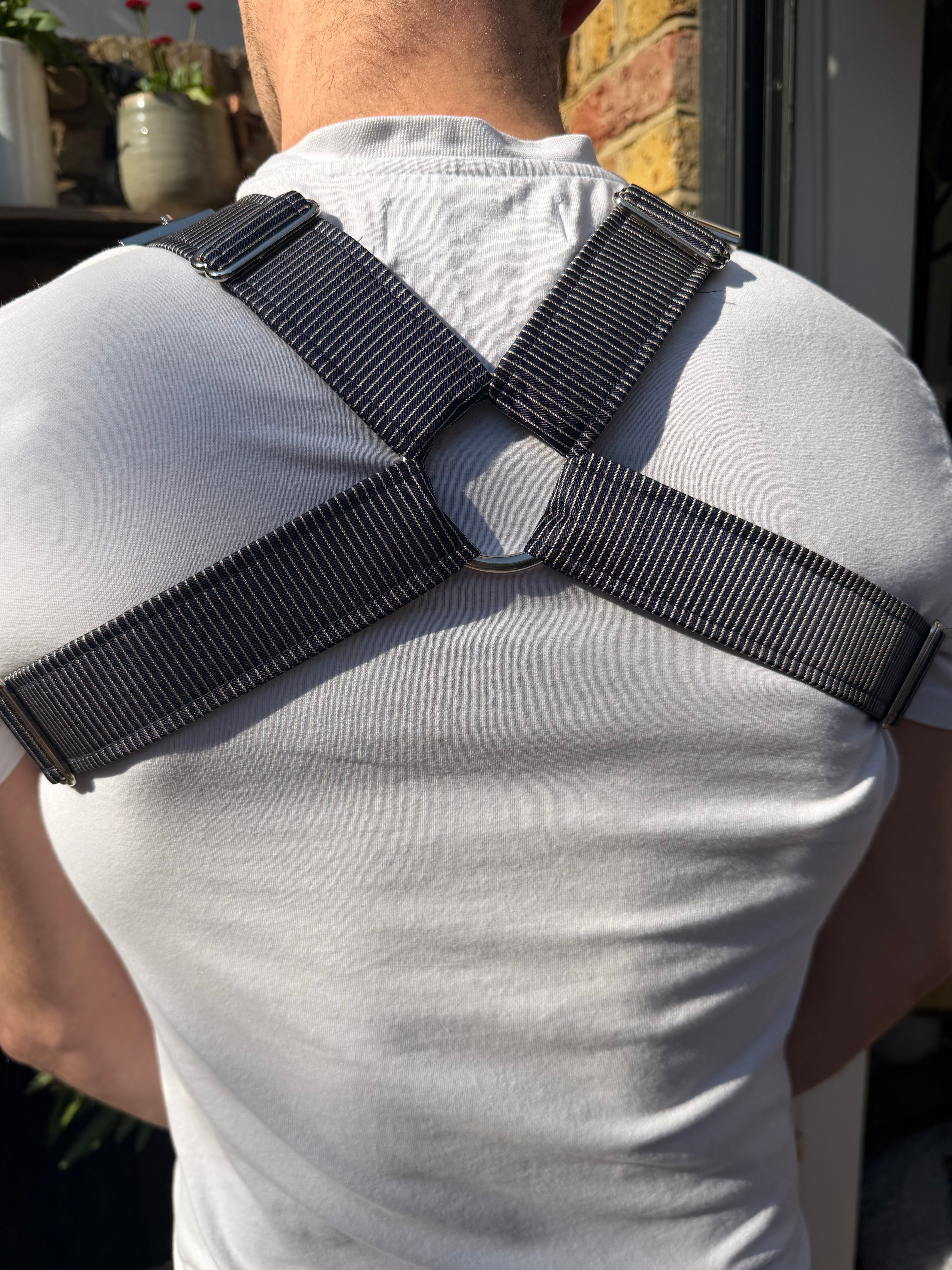 H Harness — Gold & Navy Preppy Stripe (Tie Cloth)