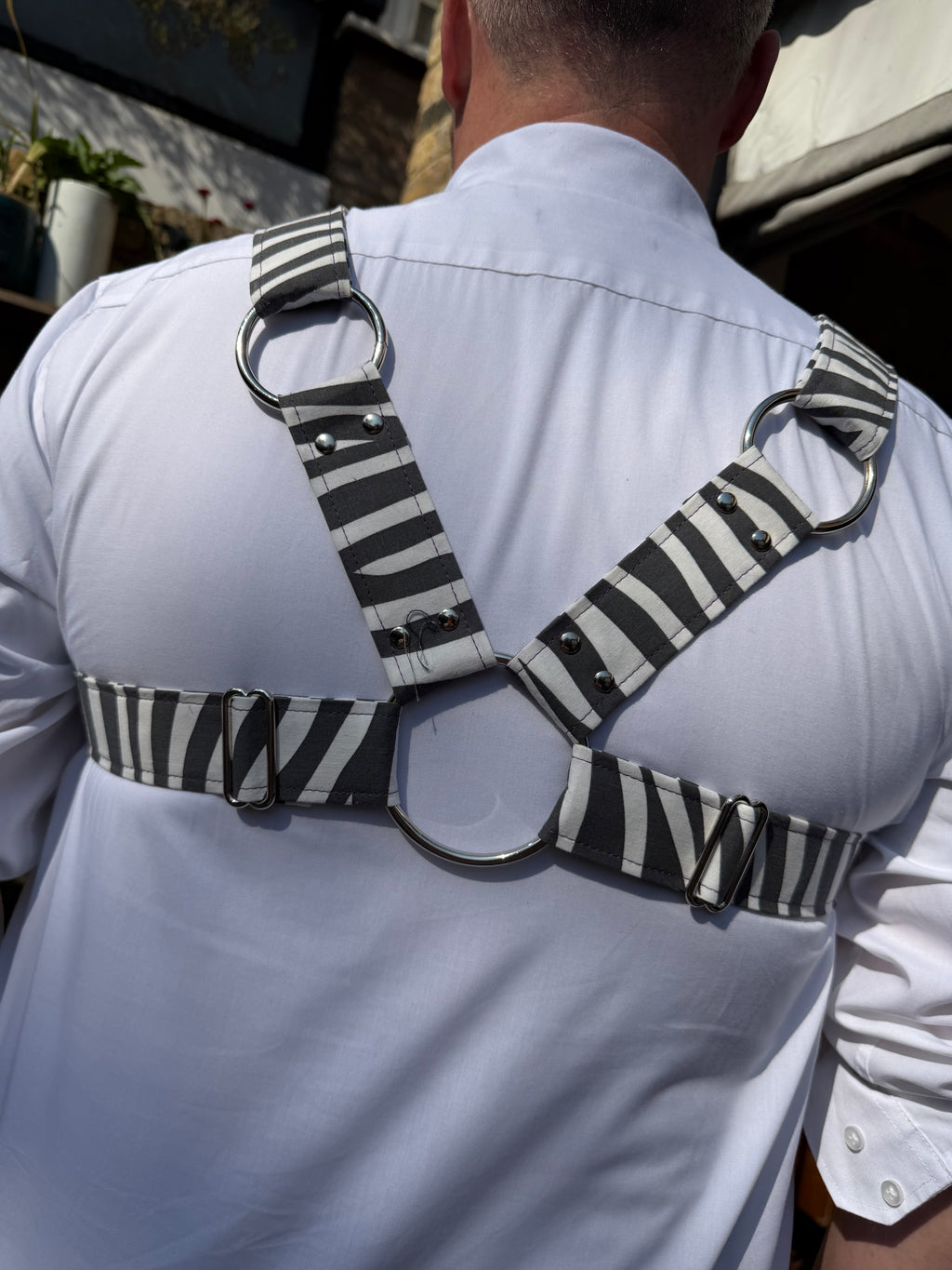 X Harness — Zeebra Print in Grey on White (Festival)