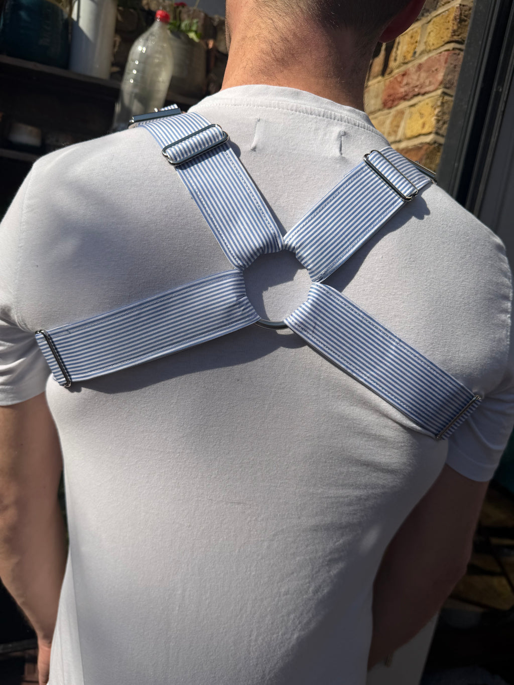 H Harness — Light Blue & White Preppy Stripe (Tie Cloth)