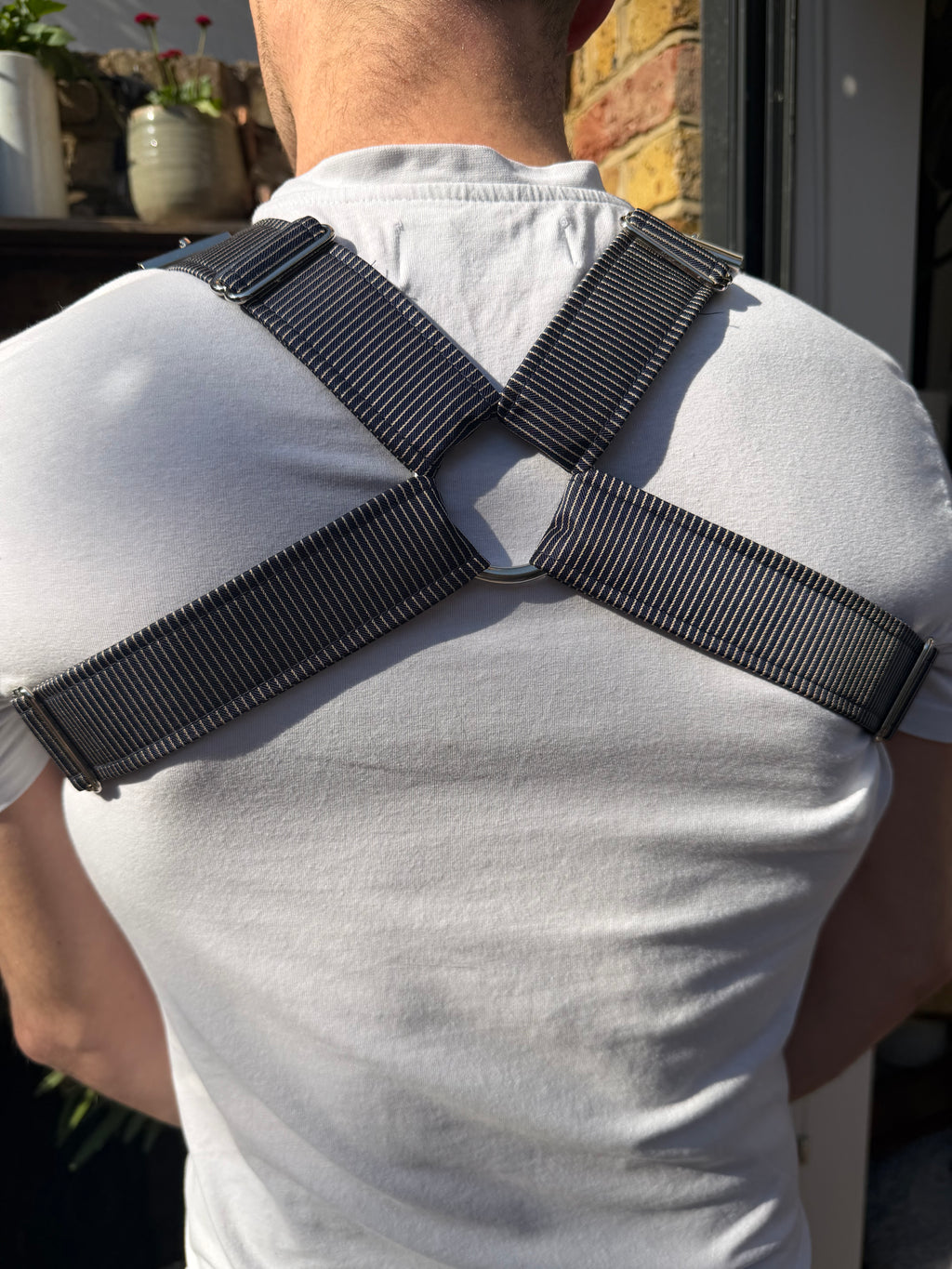 H Harness — Gold & Navy Preppy Stripe (Tie Cloth)