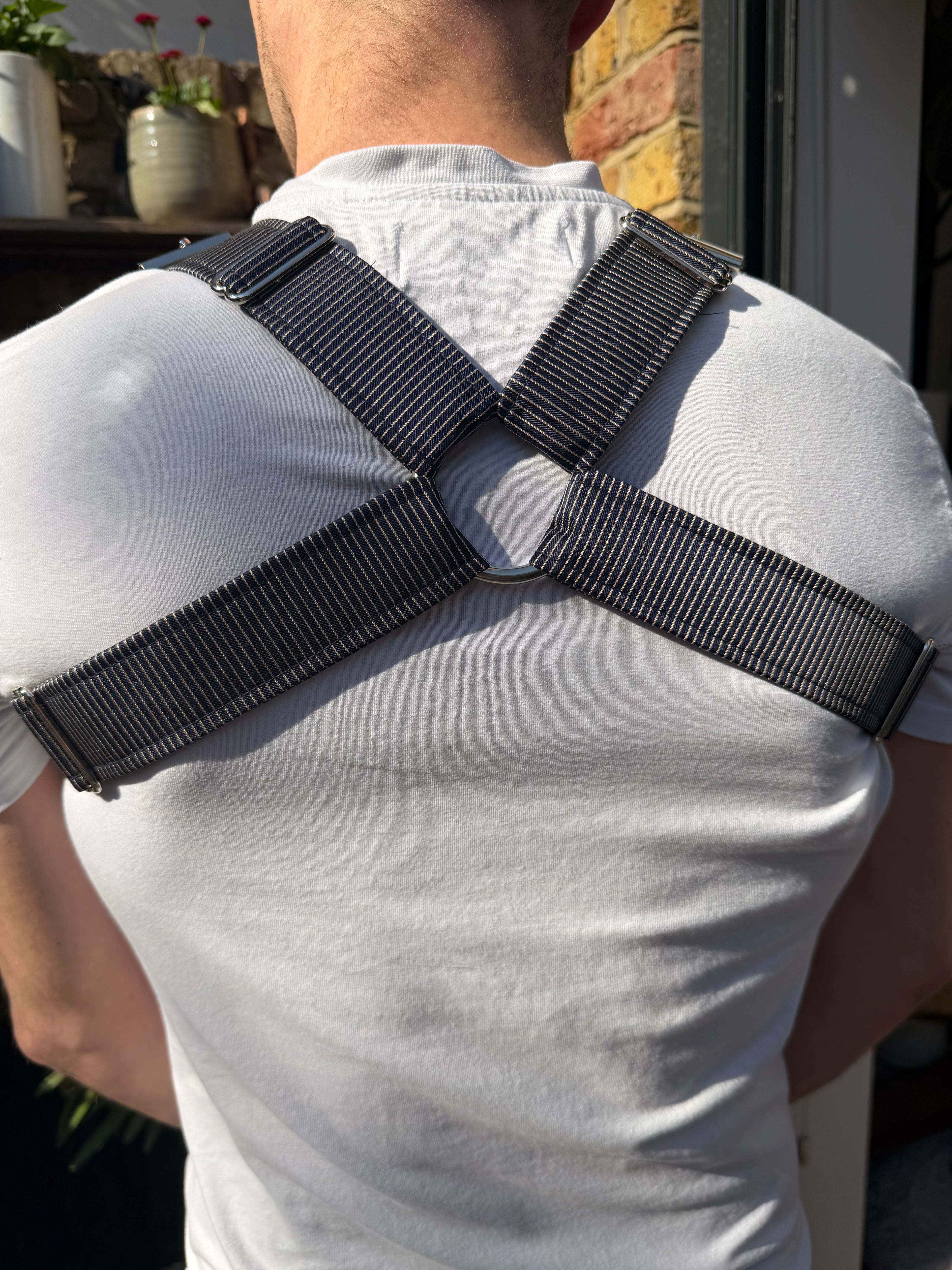 H Harness — Gold & Navy Preppy Stripe (Tie Cloth)