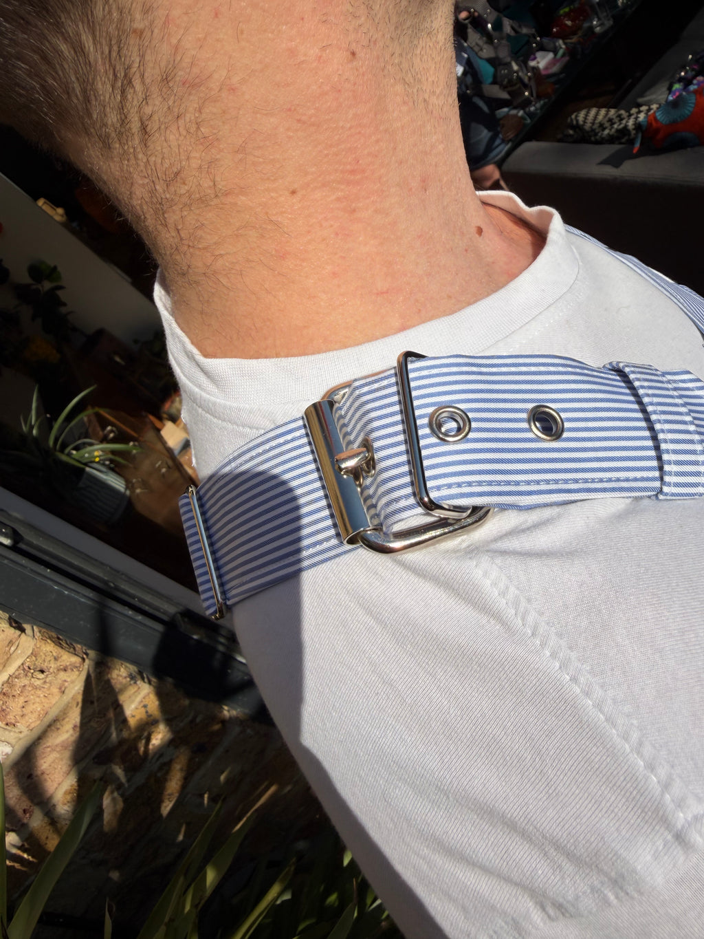 H Harness — Light Blue & White Preppy Stripe (Tie Cloth)