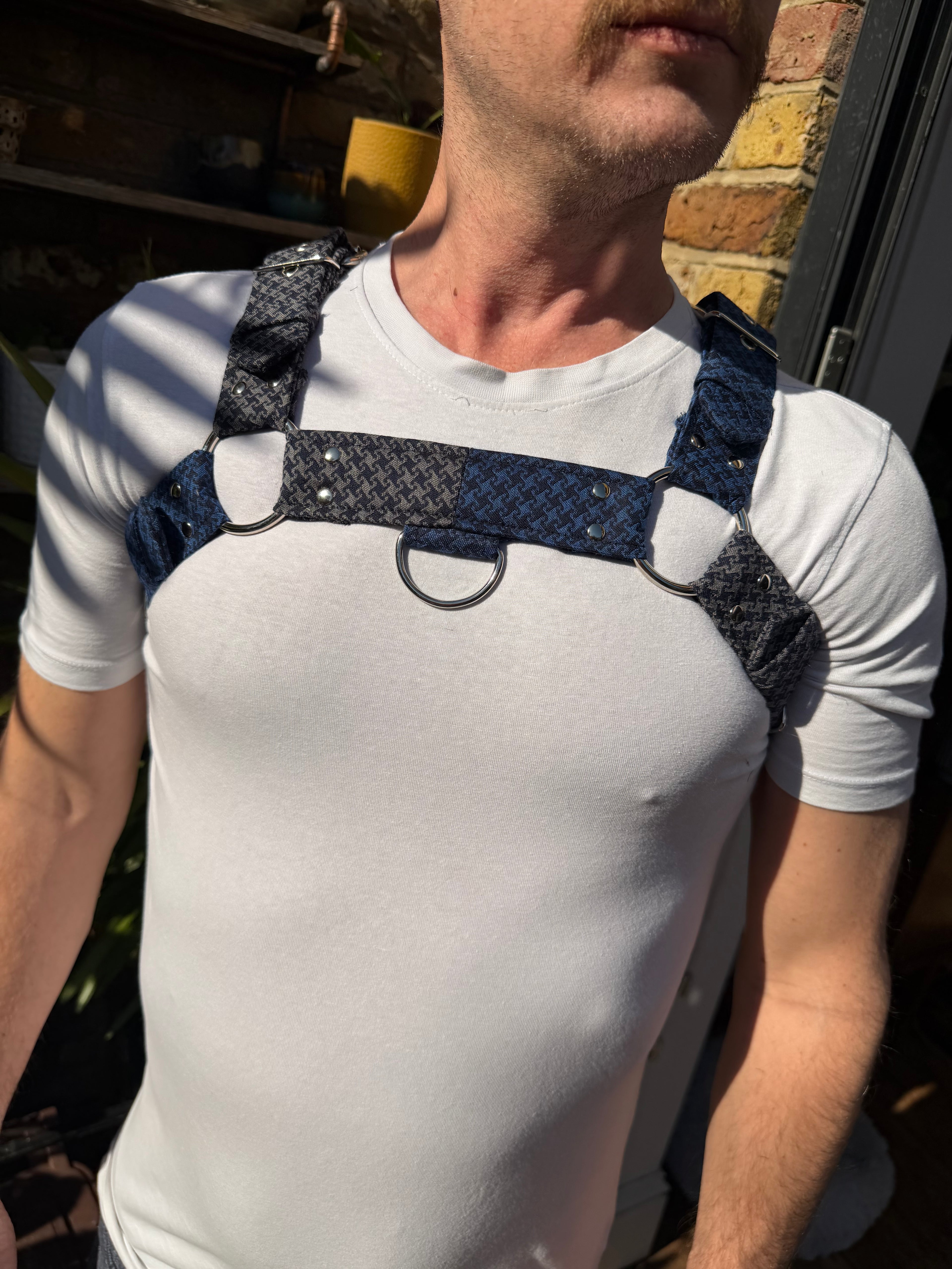 H Harness — Cheeky Houndstooth Combo, Slate-and-Grey (Tie Cloth)
