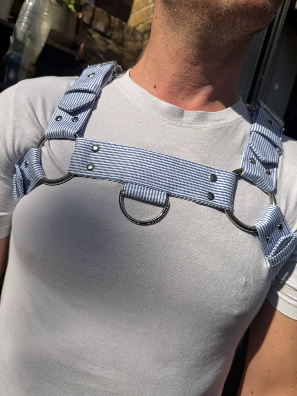 H Harness — Light Blue & White Preppy Stripe (Tie Cloth)
