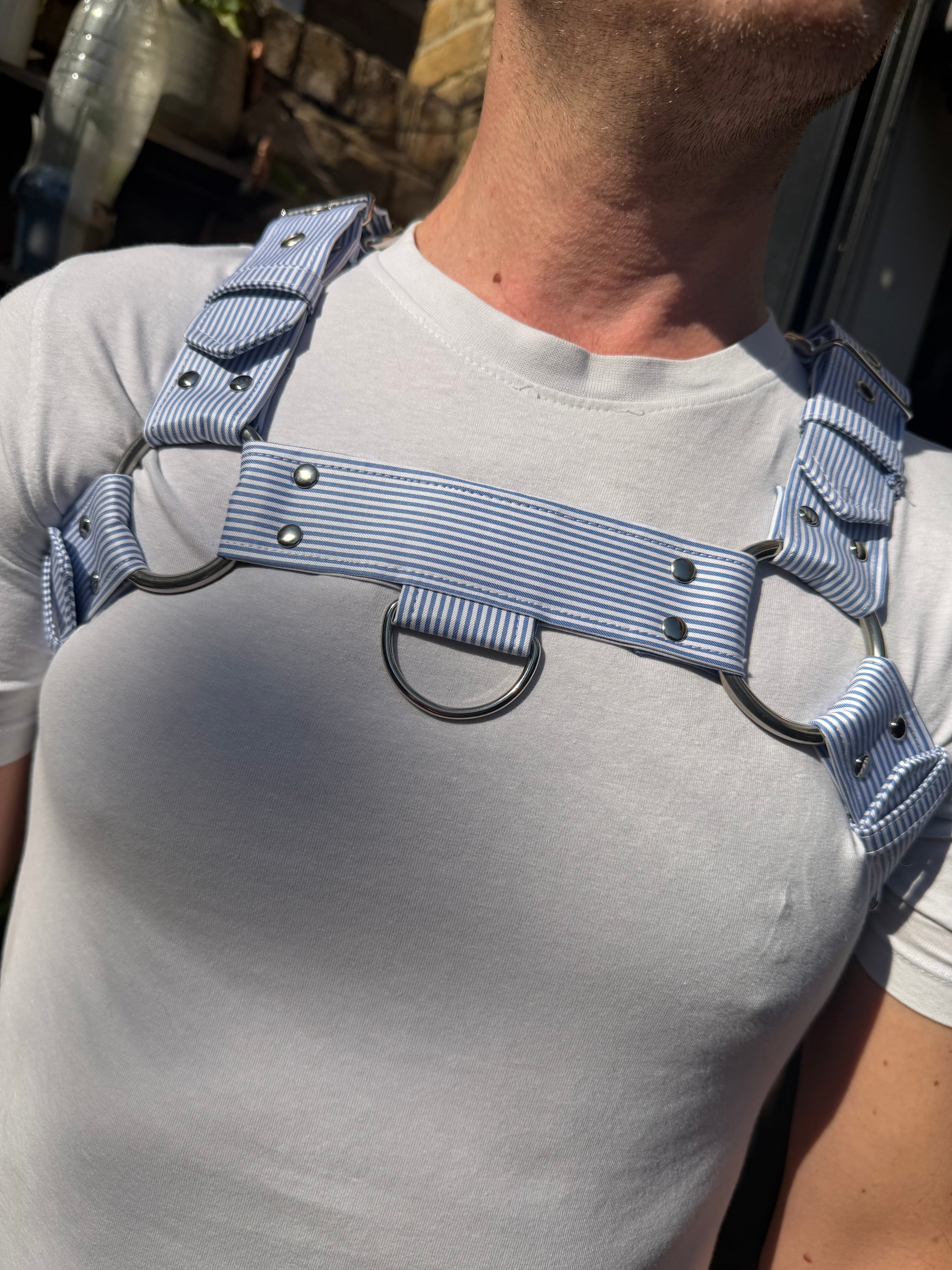 H Harness — Light Blue & White Preppy Stripe (Tie Cloth)