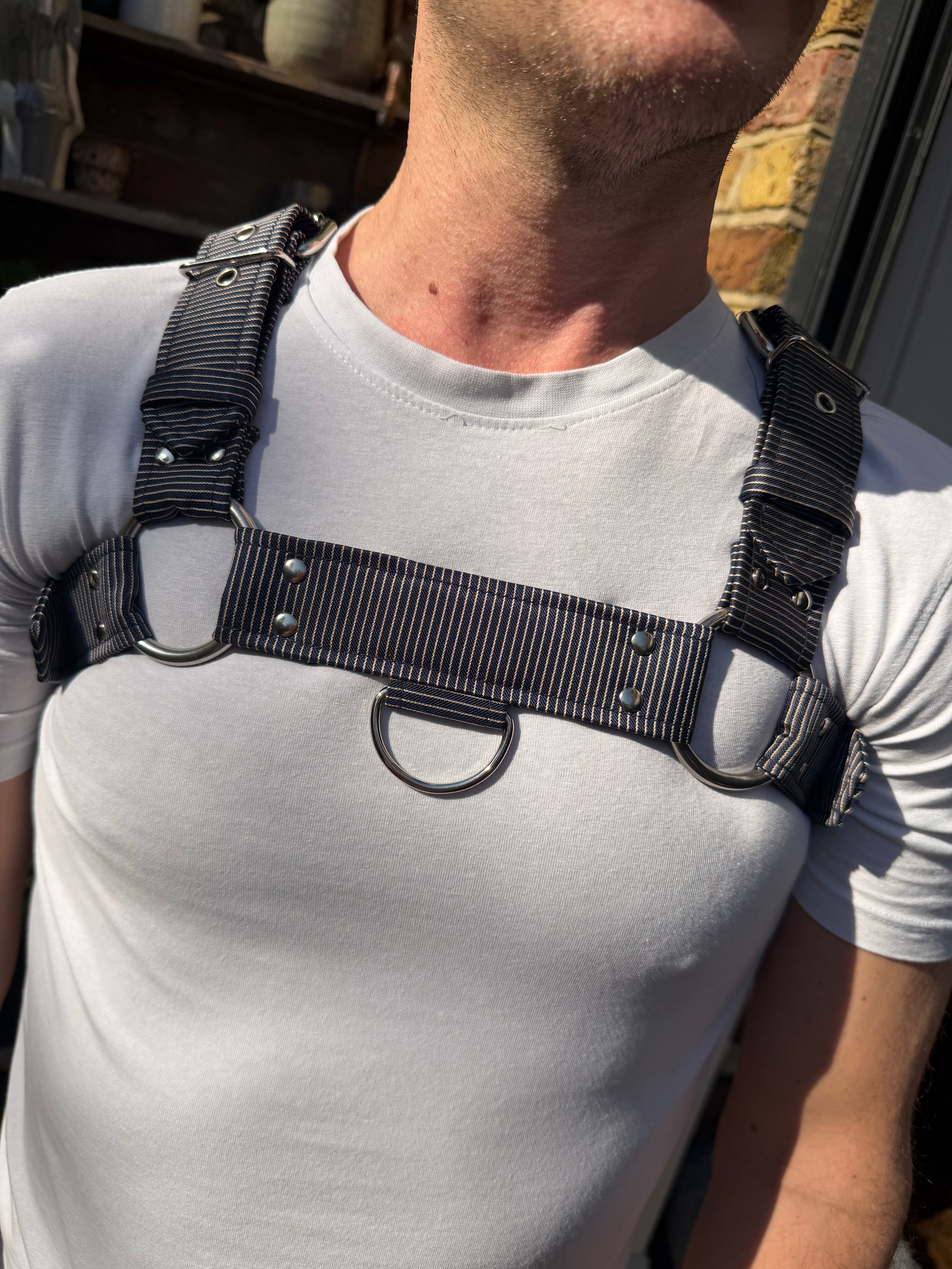 H Harness — Gold & Navy Preppy Stripe (Tie Cloth)
