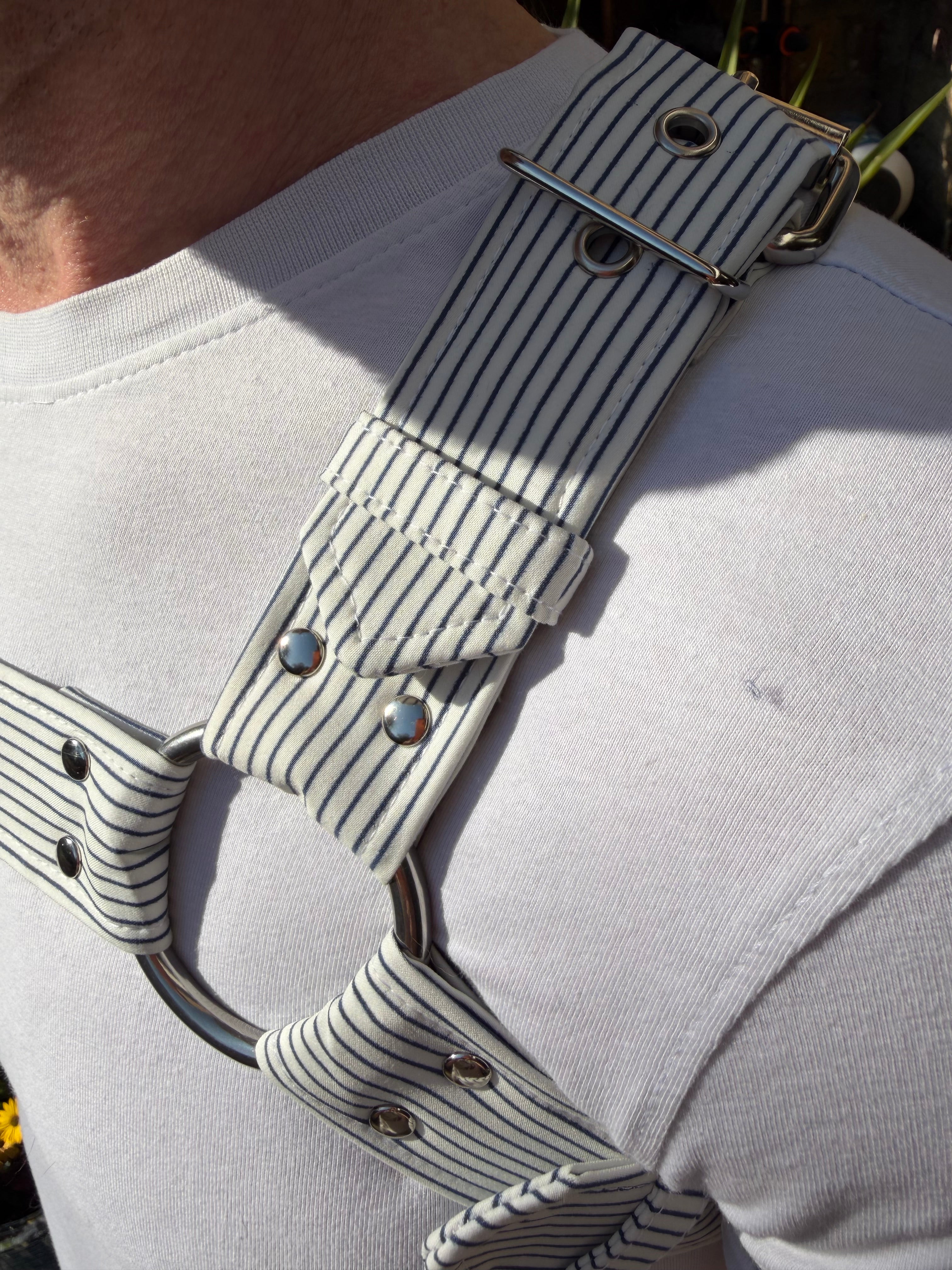 H Harness — Navy on Cream Pinstripe (Suiting Deadstock)