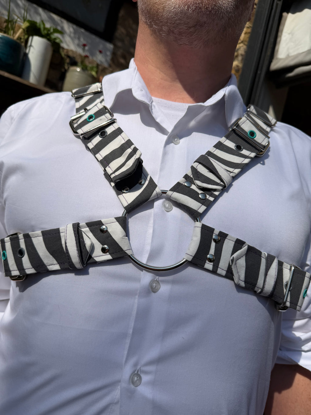 X Harness — Zeebra Print in Grey on White (Festival)