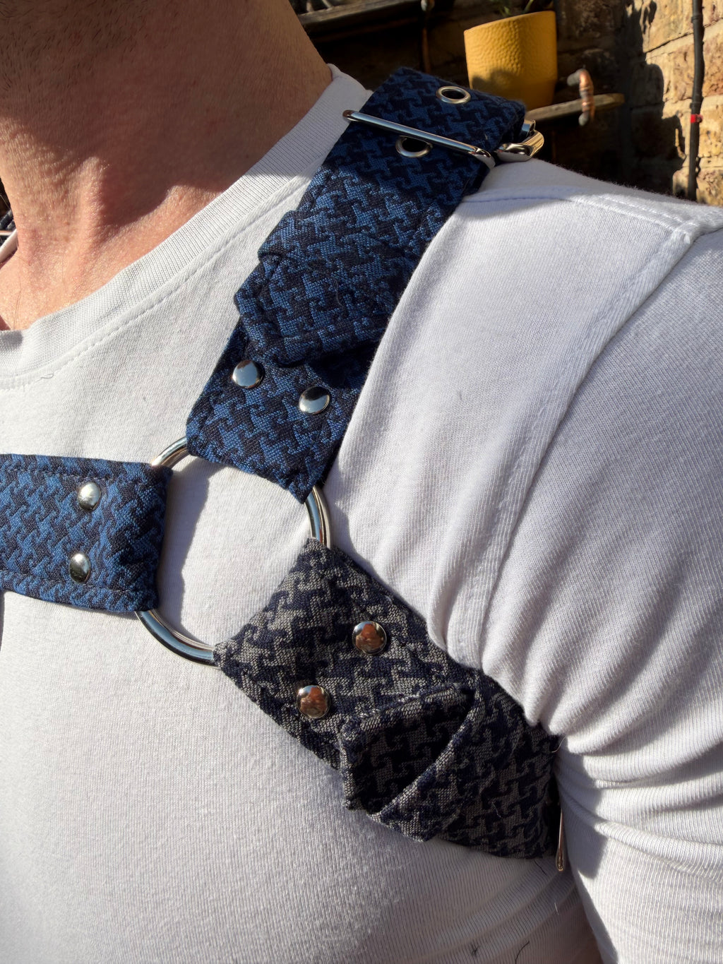 H Harness — Cheeky Houndstooth Combo, Slate-and-Grey (Tie Cloth)