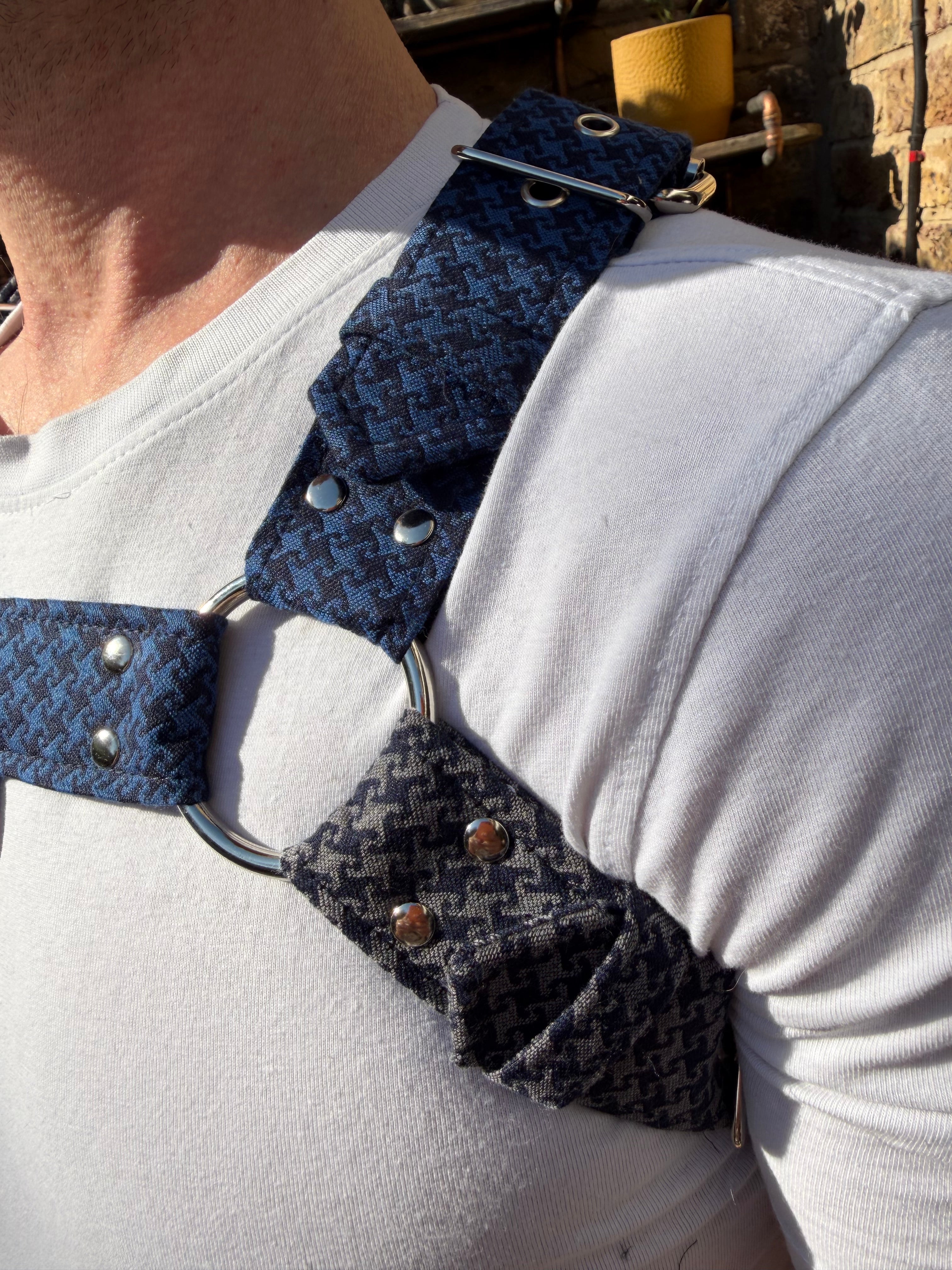 H Harness — Cheeky Houndstooth Combo, Slate-and-Grey (Tie Cloth)