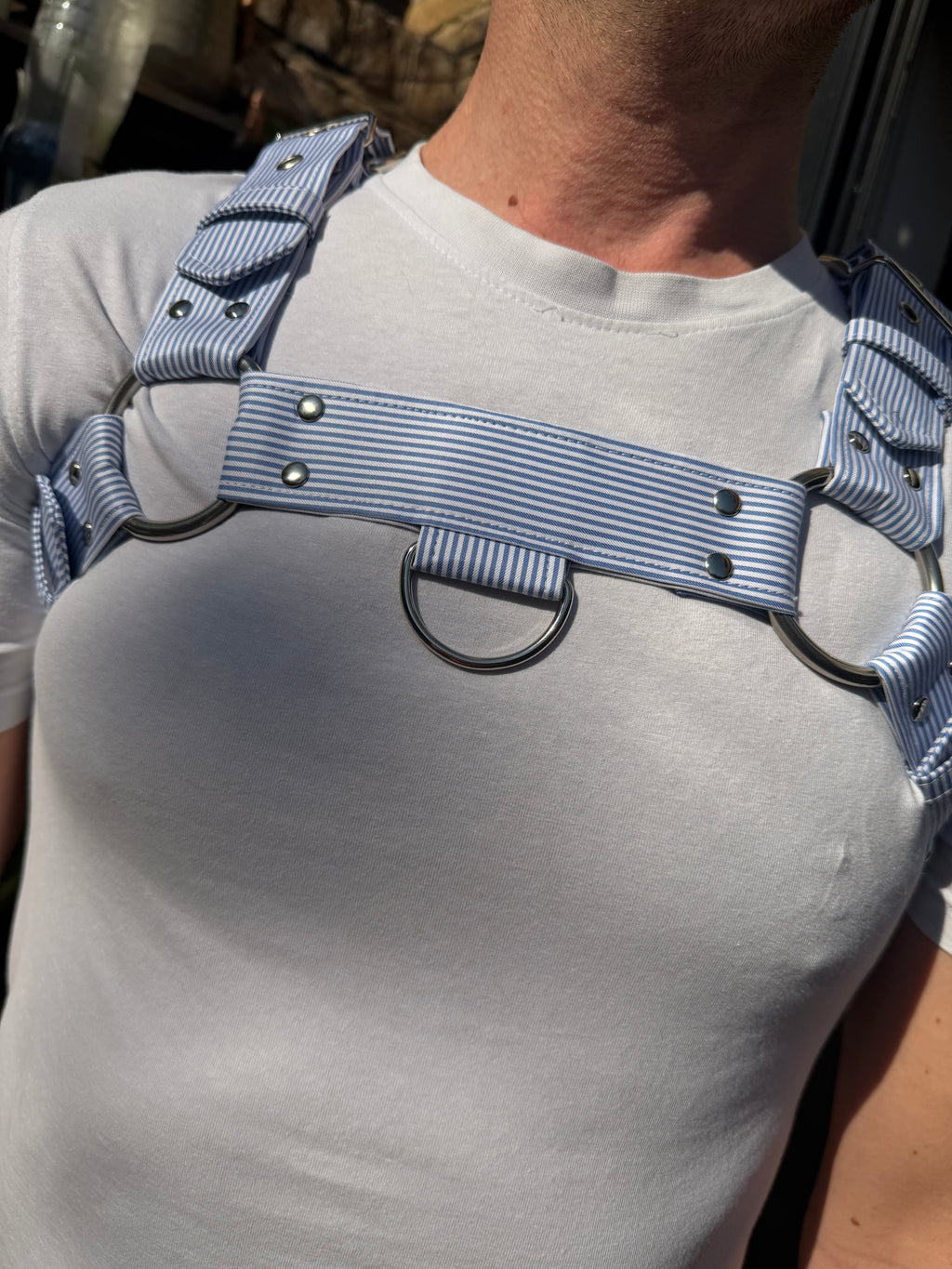 H Harness — Light Blue & White Preppy Stripe (Tie Cloth)