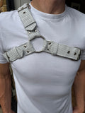 Y Harness — Navy on Cream Pinstripe (Suiting Deadstock)