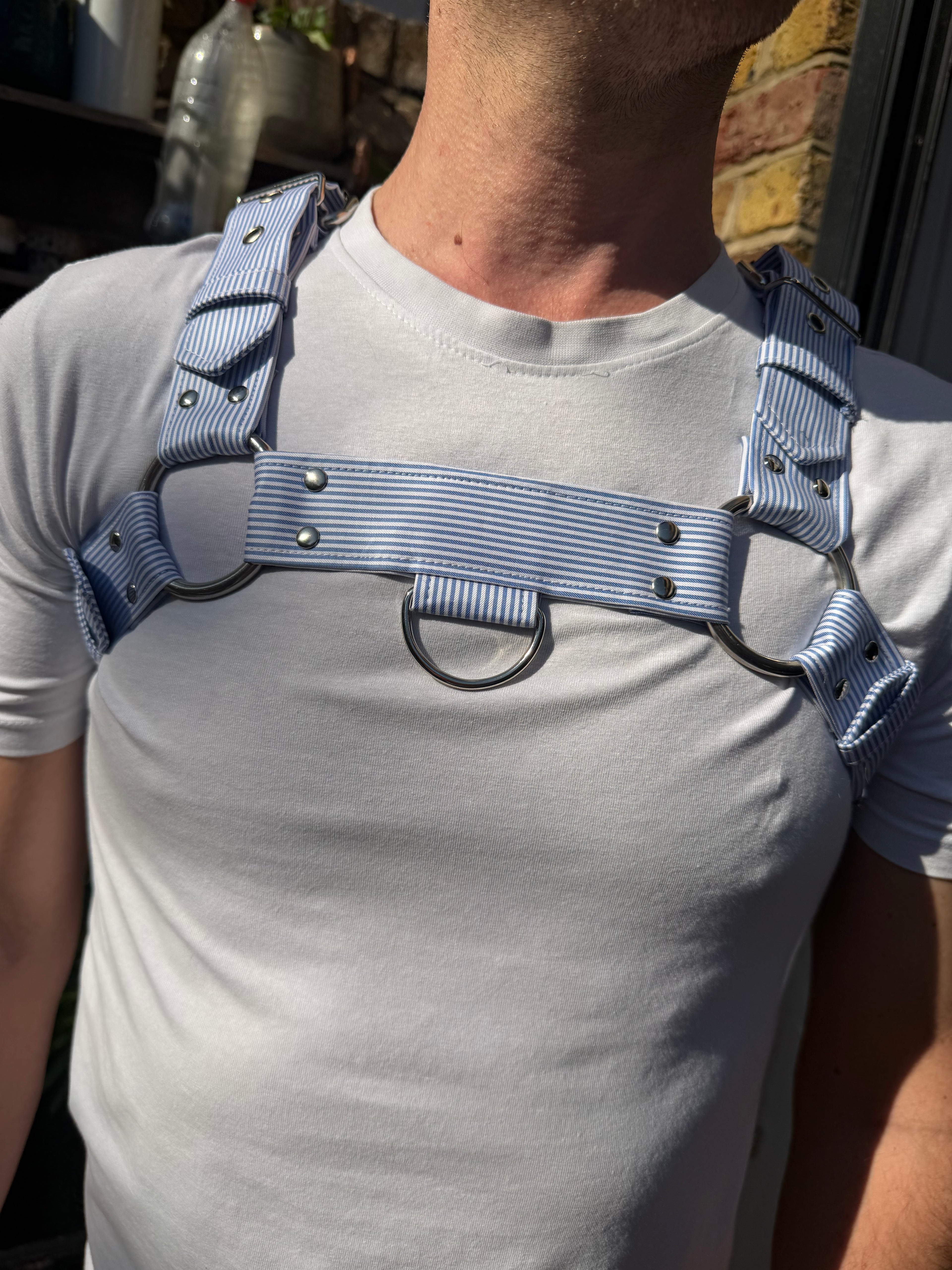 H Harness — Light Blue & White Preppy Stripe (Tie Cloth)