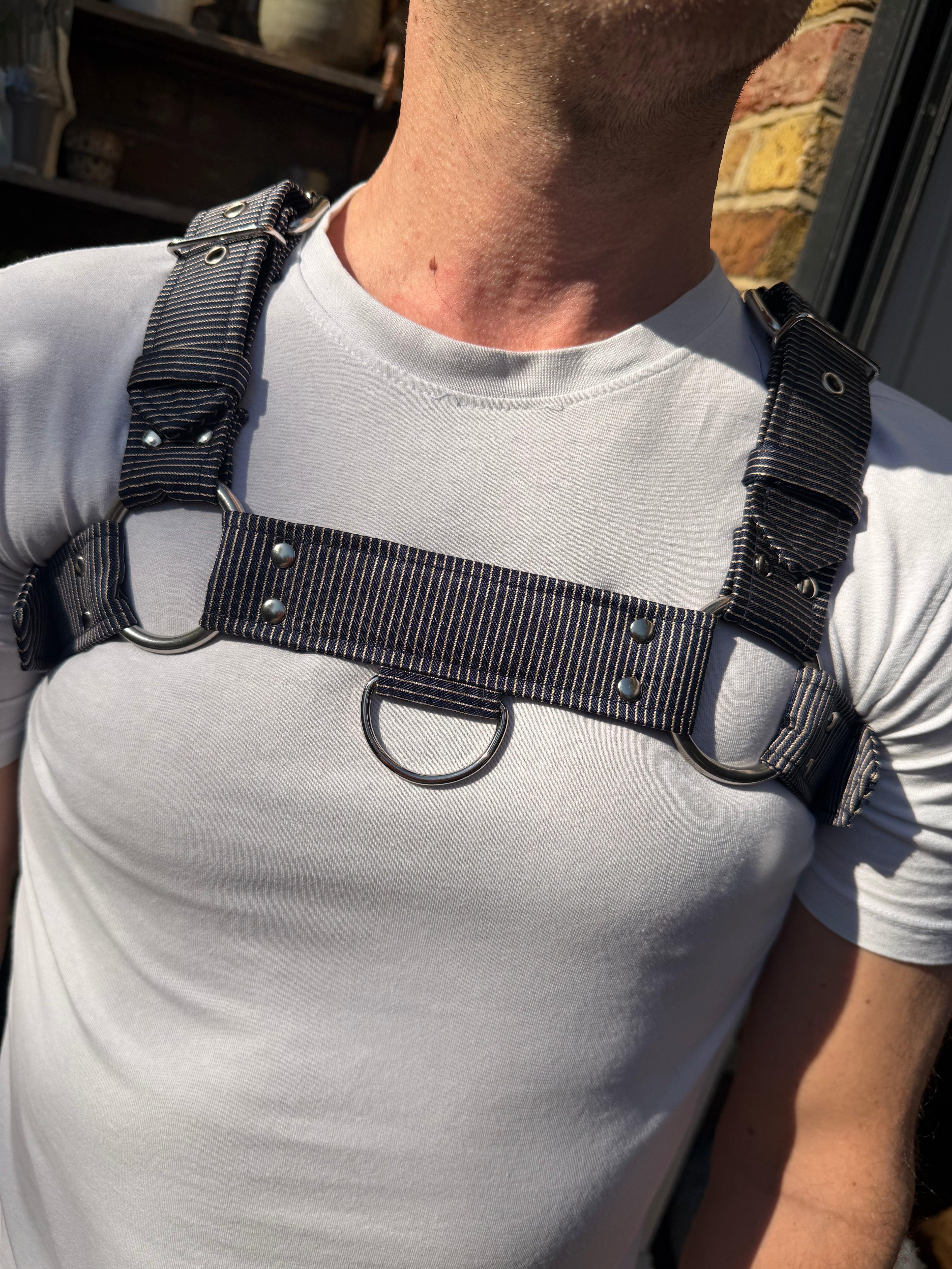 H Harness — Gold & Navy Preppy Stripe (Tie Cloth)