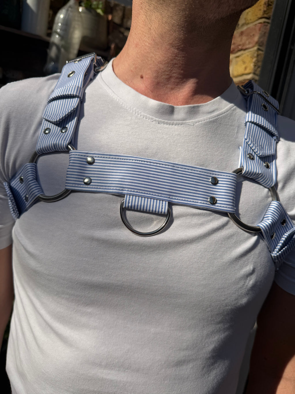 H Harness — Light Blue & White Preppy Stripe (Tie Cloth)