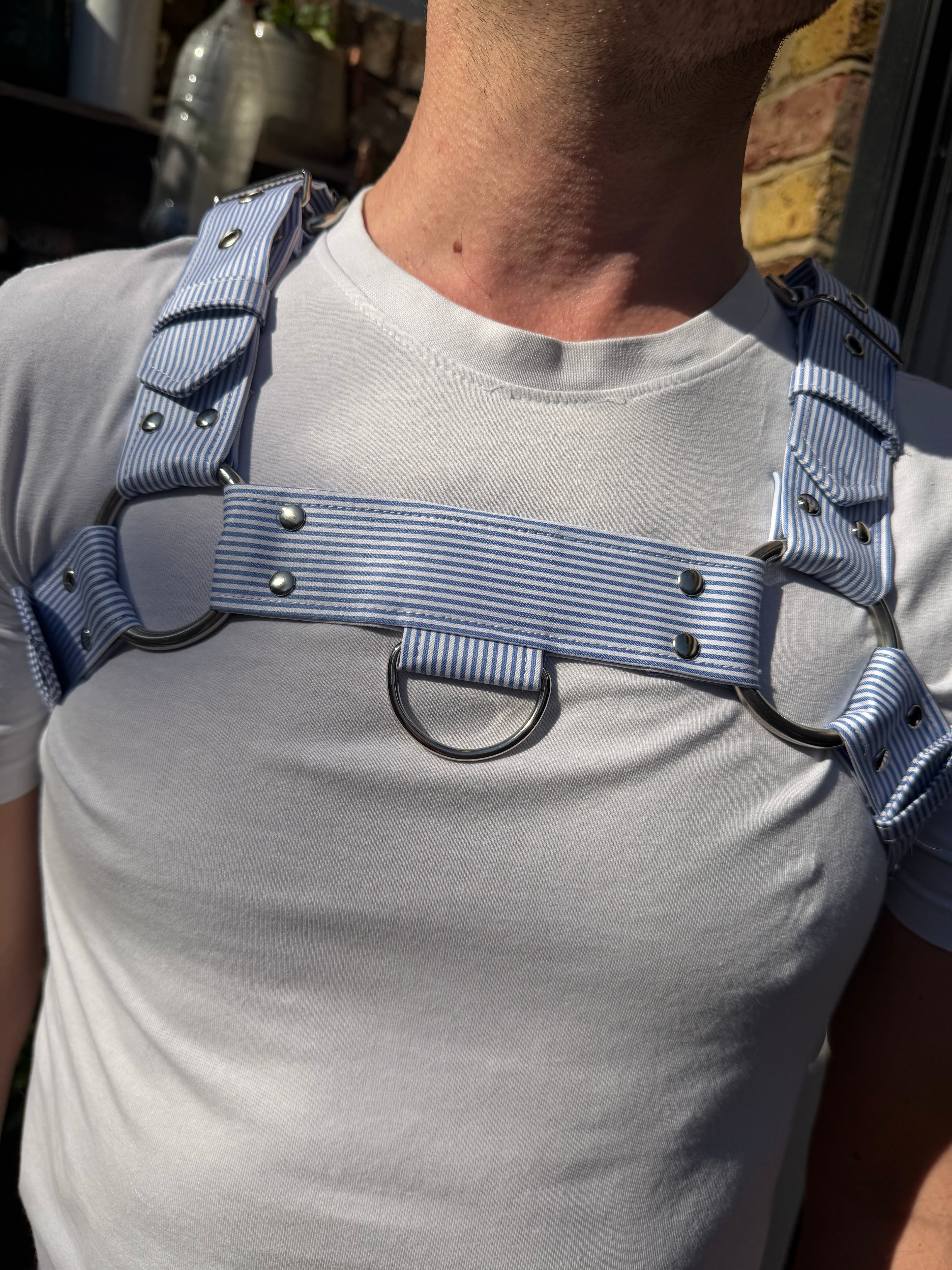 H Harness — Light Blue & White Preppy Stripe (Tie Cloth)