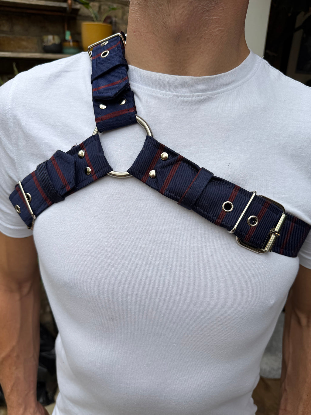 Y Harness — Navy with Red Stripes (Tie Cloth)