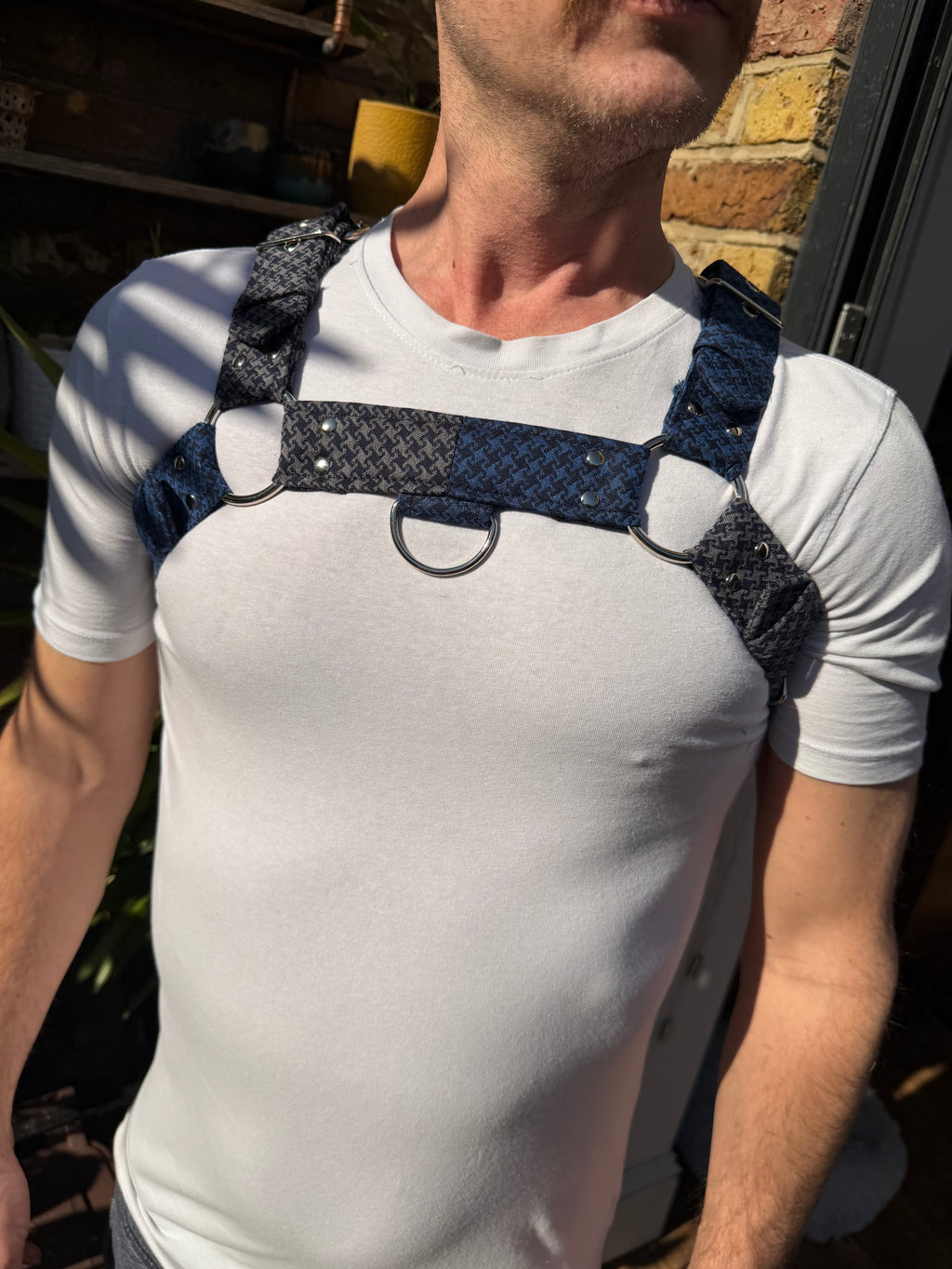 H Harness — Cheeky Houndstooth Combo, Slate-and-Grey (Tie Cloth)