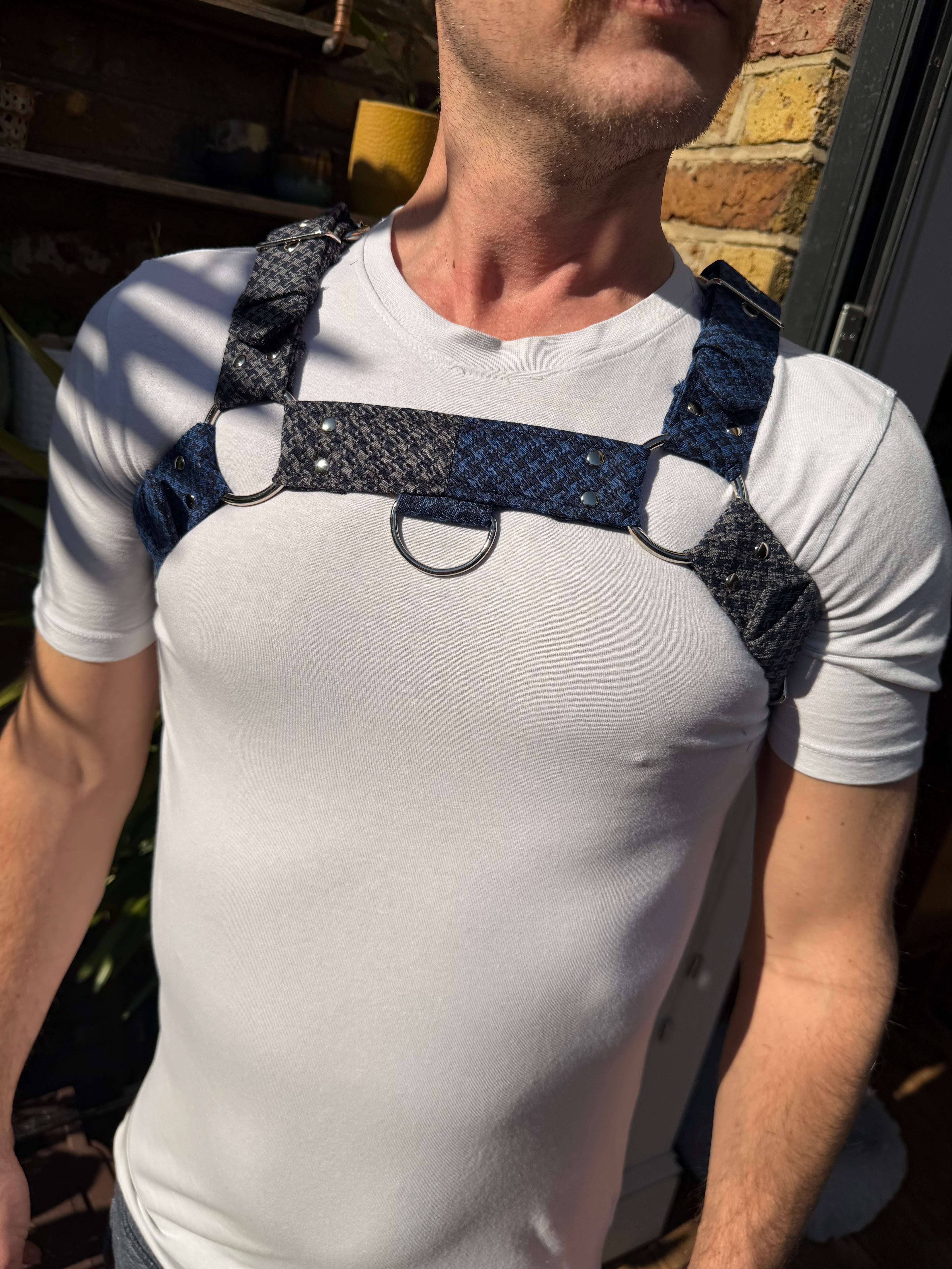 H Harness — Cheeky Houndstooth Combo, Slate-and-Grey (Tie Cloth)