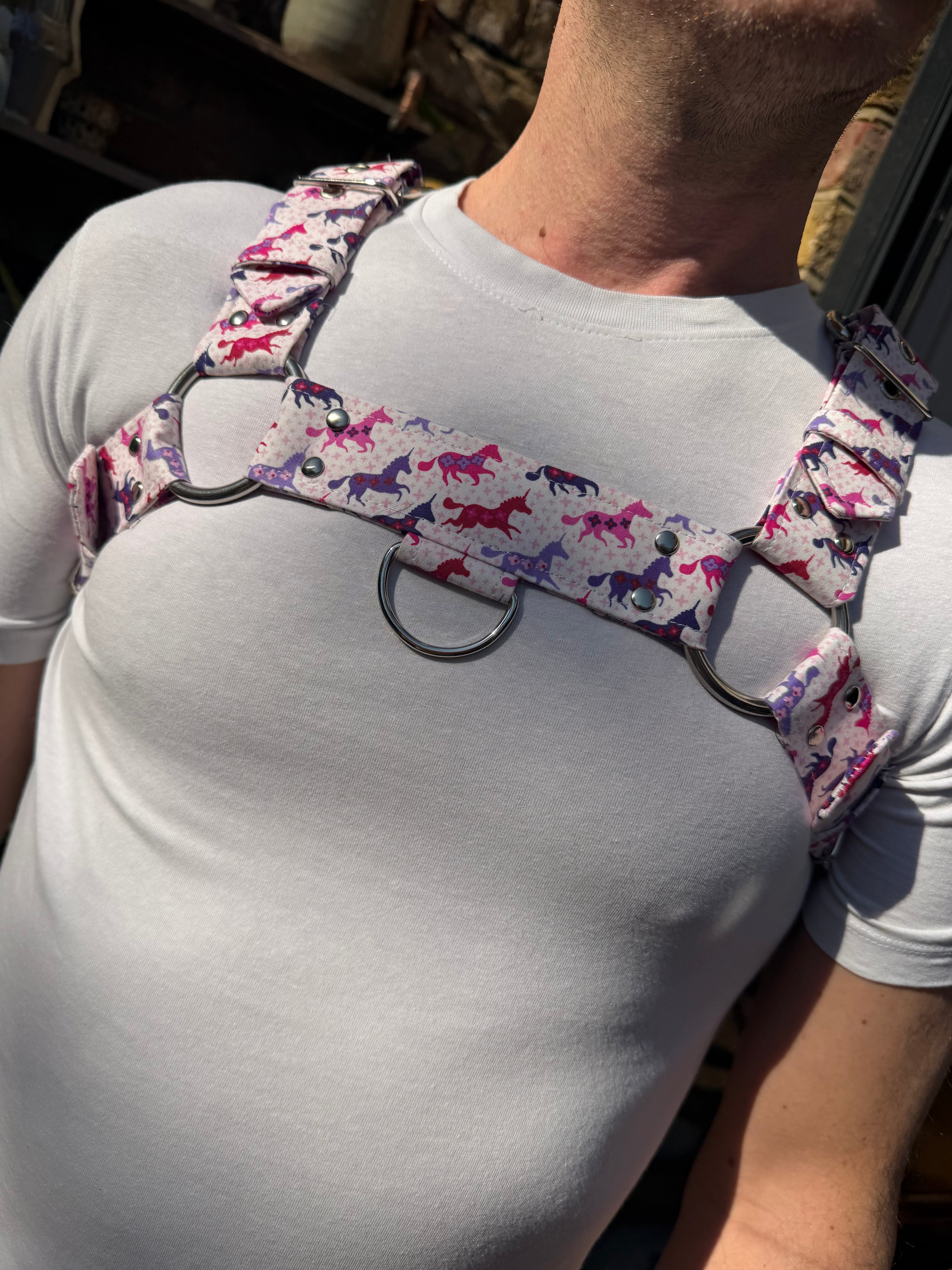 H Harness — Scandi Unicorns in White (Festival)