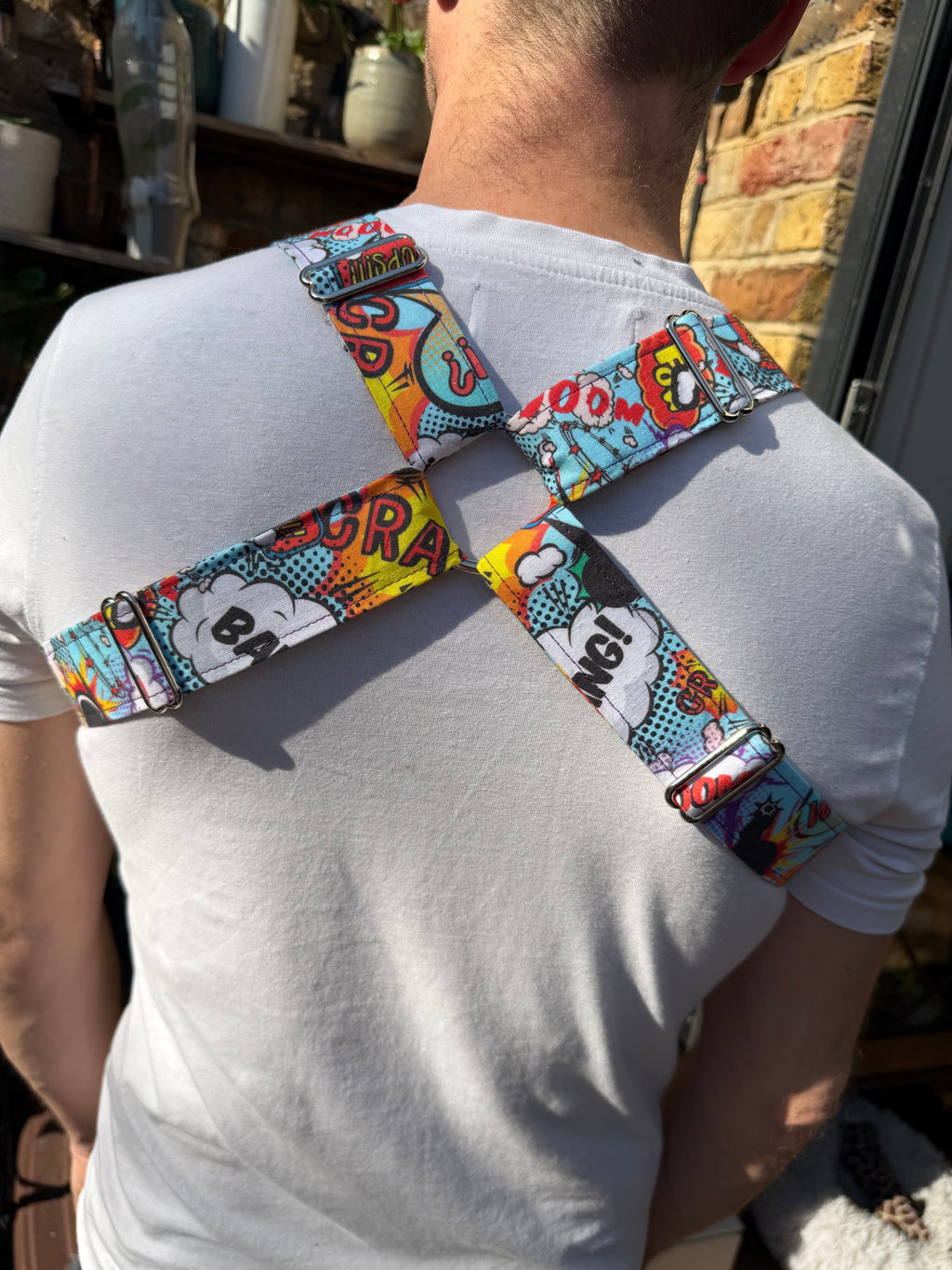 H Harness — Comic Speech Bubbles in Blue (Festival)