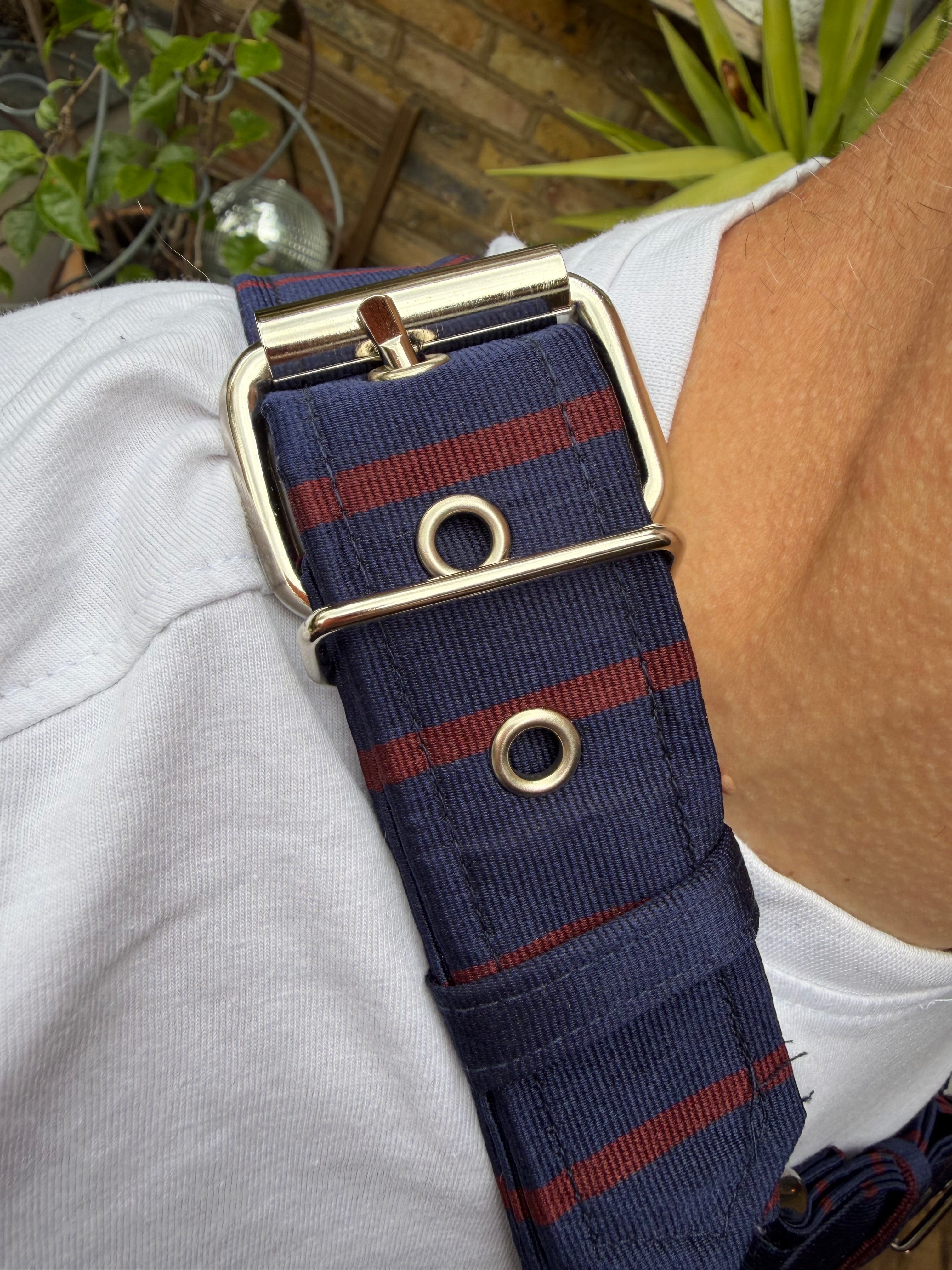 Y Harness — Navy with Red Stripes (Tie Cloth)
