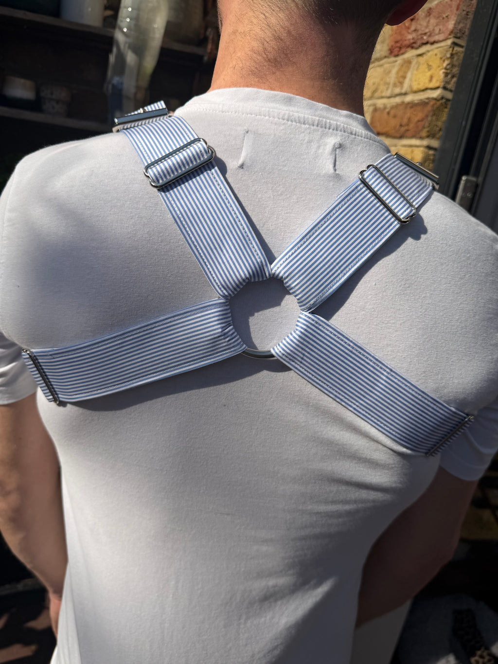 H Harness — Light Blue & White Preppy Stripe (Tie Cloth)