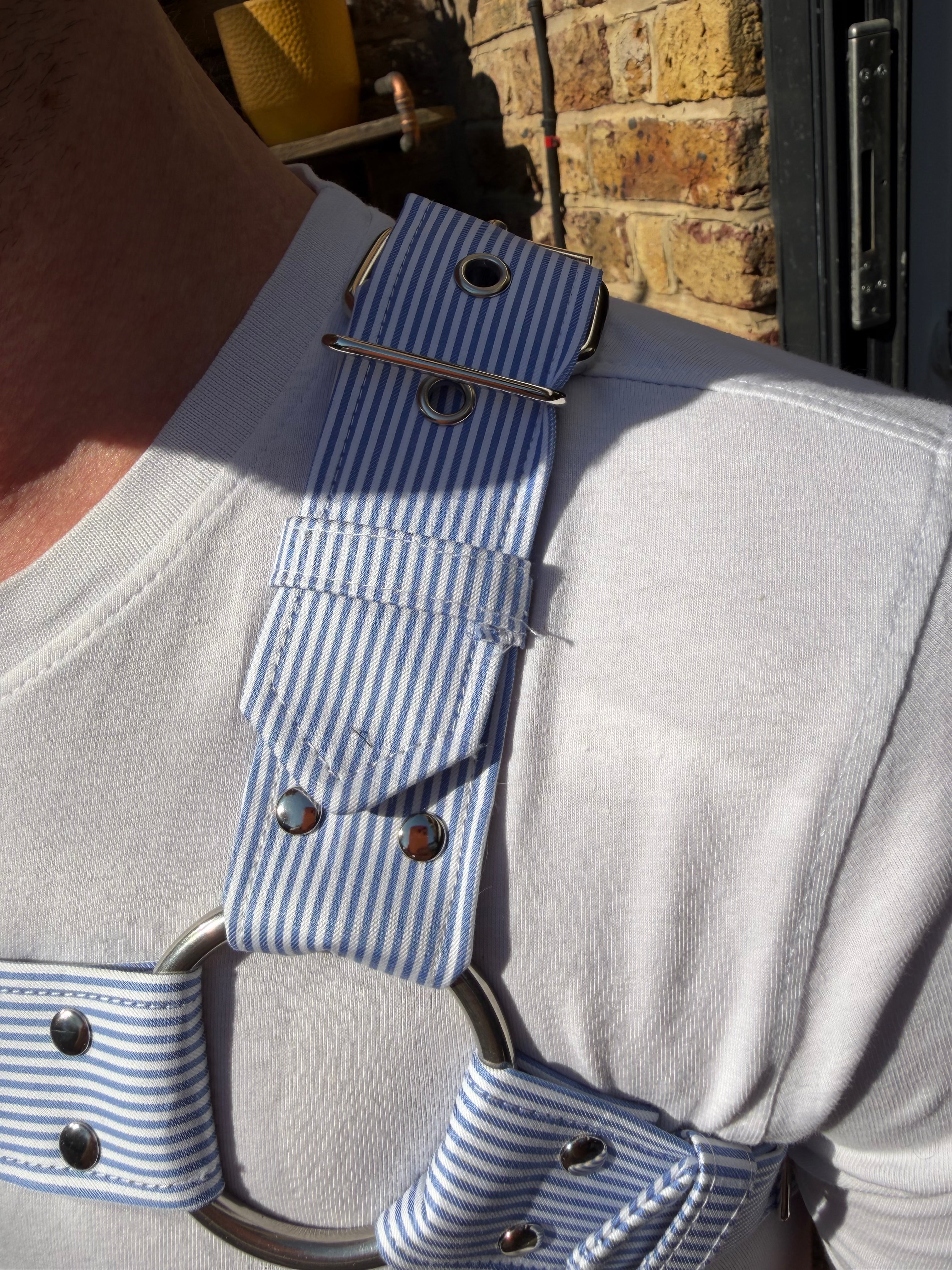 H Harness — Light Blue & White Preppy Stripe (Tie Cloth)