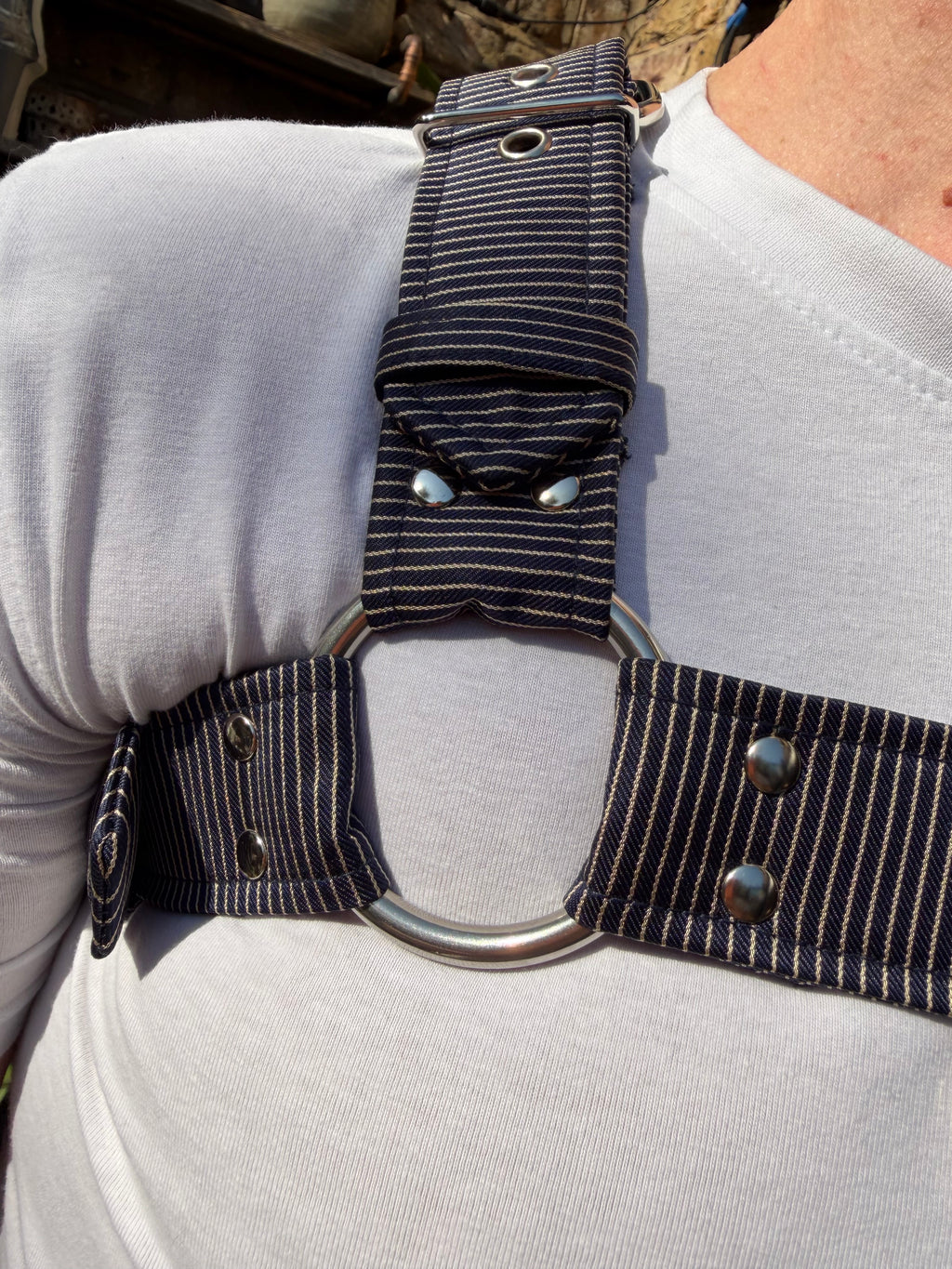 H Harness — Gold & Navy Preppy Stripe (Tie Cloth)