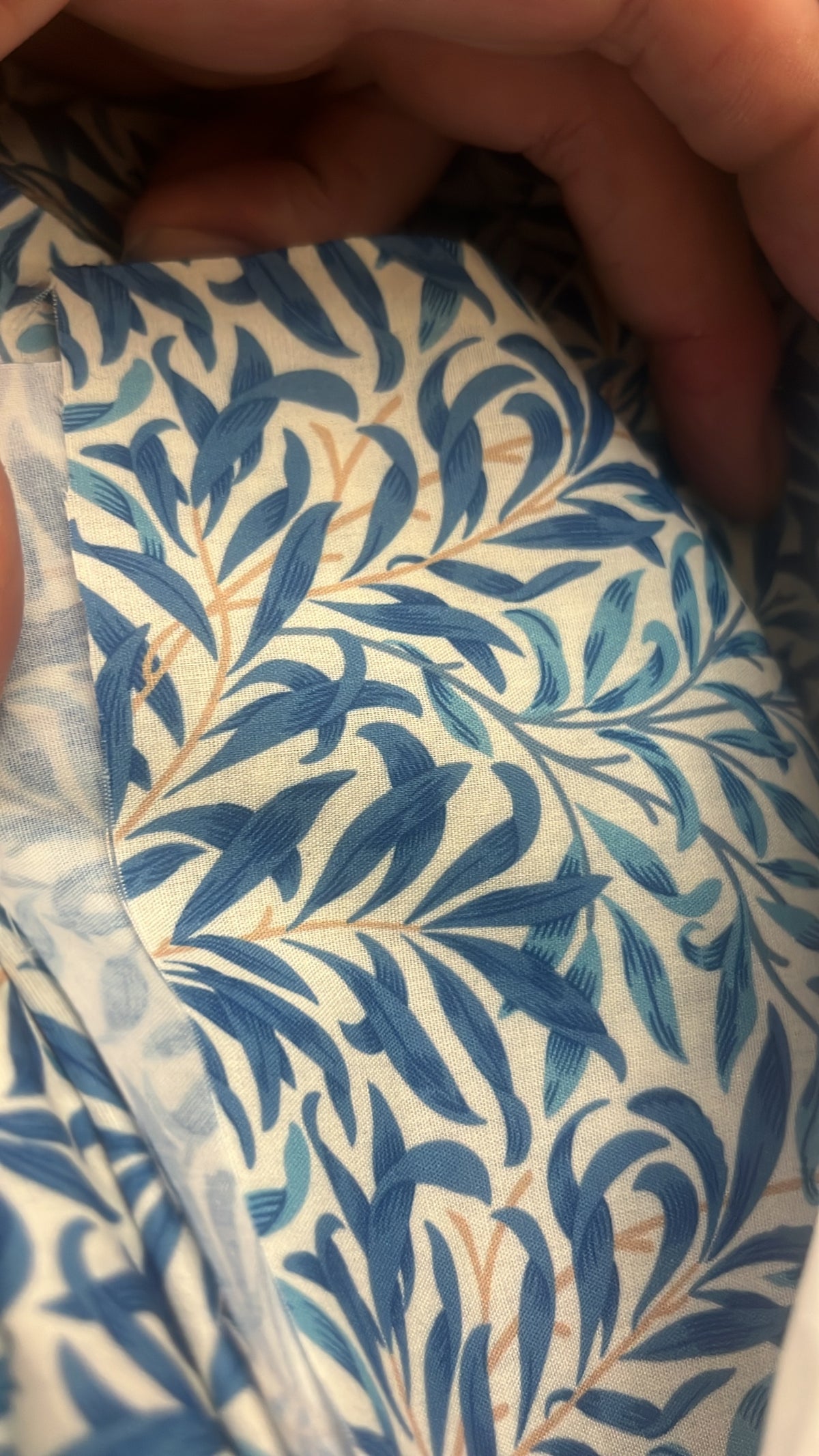 Close-up of William Morris Willow Bough print in azure